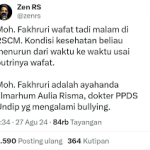 Postingan di X yang menyatakan ayah dokter aulia meninggal